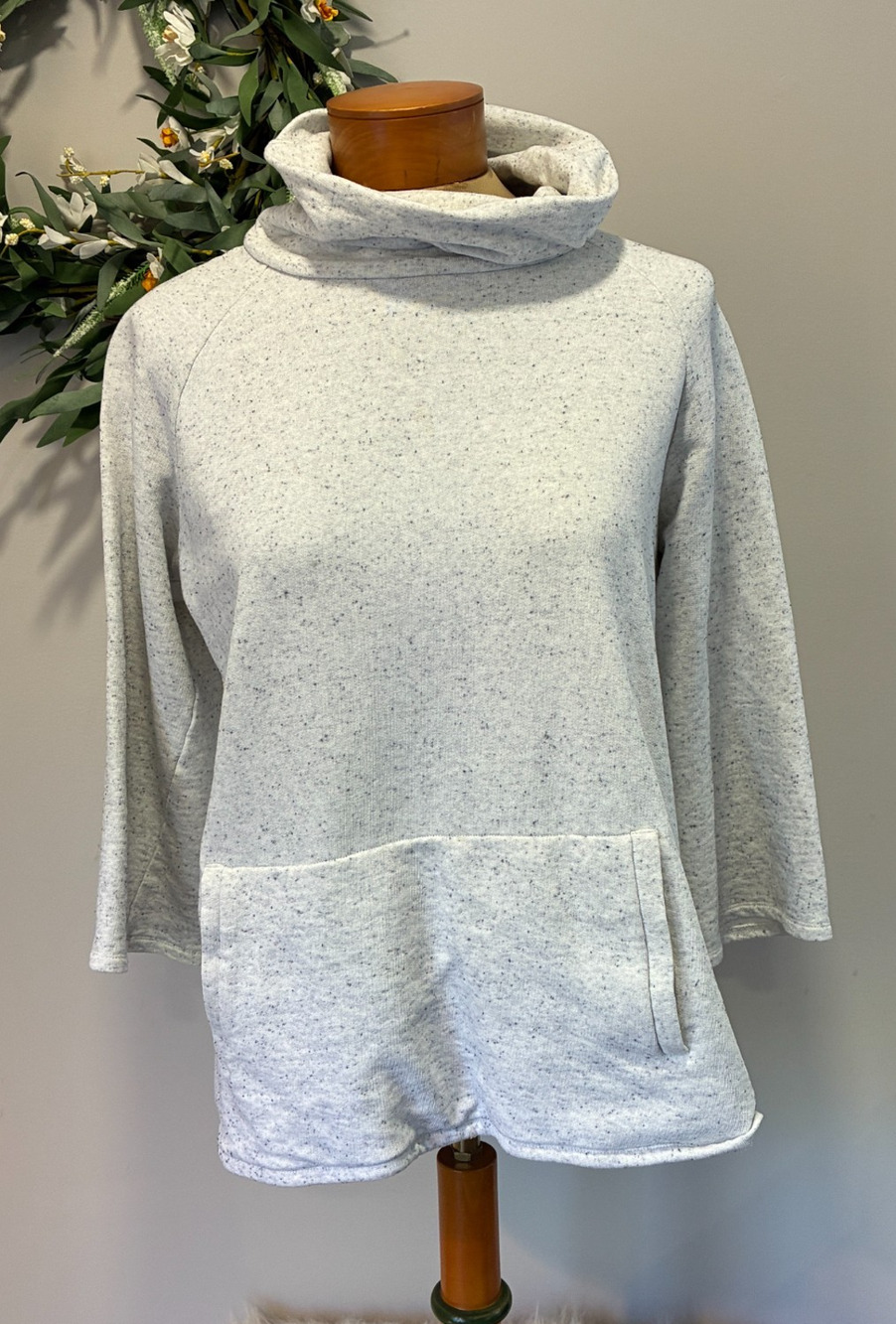 Eileen Fisher Cowl Neck Sweatshirt Womens S/P Organic Cotton Terry Pouch Pocket